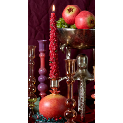 2 Candele lunghe Bacche rosse Fade 25cm set candele particolari natale